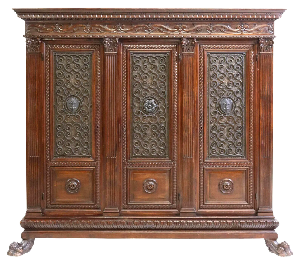 Antique Bookcase, Italian Renaissance Revival, Carved, Walnut, Early ...