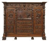 Antique Bookcase, Secretary, Spanish Renaissance Revival, Carved, Early 1900s! - Old Europe Antique Home Furnishings