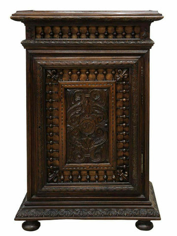 Antique Cabinet, French Henri II Style Carved Oak, Dark Wood, 1800s, Charming! - Old Europe Antique Home Furnishings