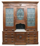 Gorgeous Antique Cabinet, Victorian American Walnut Monumental Etched Glass, 1800's, 19th Century Gorgeous! - Old Europe Antique Home Furnishings