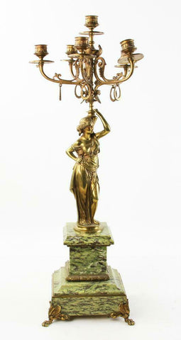 Antique Candelabra, Bronze and Marble, Green, 19th Century, 1800s, Gorgeous!! - Old Europe Antique Home Furnishings