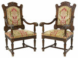 Antique Chairs, Dining, Set of Six, French Louis XIV Style Carved Walnut, 1800s!! - Old Europe Antique Home Furnishings