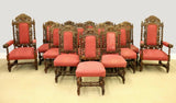 Antique Chairs, Oak Dining, Side, Carved Wood Set of 14 (12 + 2), Barley 1800's - Old Europe Antique Home Furnishings