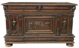 Antique Chest French Carved Wood Oak Judith & Holofernes, 1800s, Beautiful! - Old Europe Antique Home Furnishings