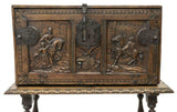 Antique Chest, Cabinet on Stand, Spanish Carved Vargueno Doc., 1700s, Handsome! - Old Europe Antique Home Furnishings