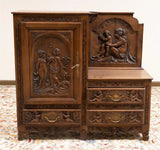 Antique Chiffonier, Renaissance Revival Asymmetrical, Carved, with Seat, 1800's - Old Europe Antique Home Furnishings