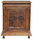 Antique Cupboard, French Breton Figural Carved Oak, Shelved, Foliates, 1800s! - Old Europe Antique Home Furnishings