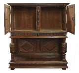 Antique Cupboard, Renaissance Revival Credence, Carved, Large, 89"H, 1800's! - Old Europe Antique Home Furnishings