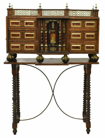 Antique Desk Spanish Vargueno & Console Table, 19th C.,1800s, Brass Grill!! - Old Europe Antique Home Furnishings