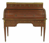 Antique Desk, French Louis XVI Style Mahogany Bureau A Cylindre, Parquetry, 1800s!! - Old Europe Antique Home Furnishings