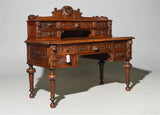 Antique Desk, Henri II Style Carved Oak Desk with Pull Out,Dark Wood Tone, 1800s - Old Europe Antique Home Furnishings