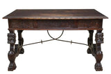Antique Desk, Library, Carved, Spanish Renaissance Revival, 1800s!! - Old Europe Antique Home Furnishings