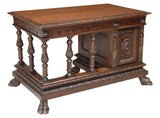 Antique Desk, Writing, Italian Renaissance Revival Carved Walnut, Early 1900's! - Old Europe Antique Home Furnishings