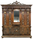 Antique Hall Tree, Italian Renaissance Revival, Carved Wood, Crest, Walnut, 1800 - Old Europe Antique Home Furnishings