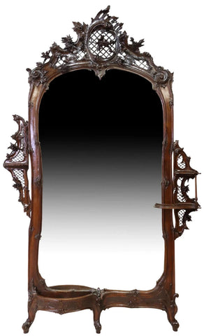Antique Jardinere, Monumental, Louis XV Style, Mirrored, Crest, Foliate, 1800s! - Old Europe Antique Home Furnishings