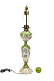 Antique Lamp, Porcelain, Floral, Converted Oil, Green Gilt, German,Early 20th C. - Old Europe Antique Home Furnishings