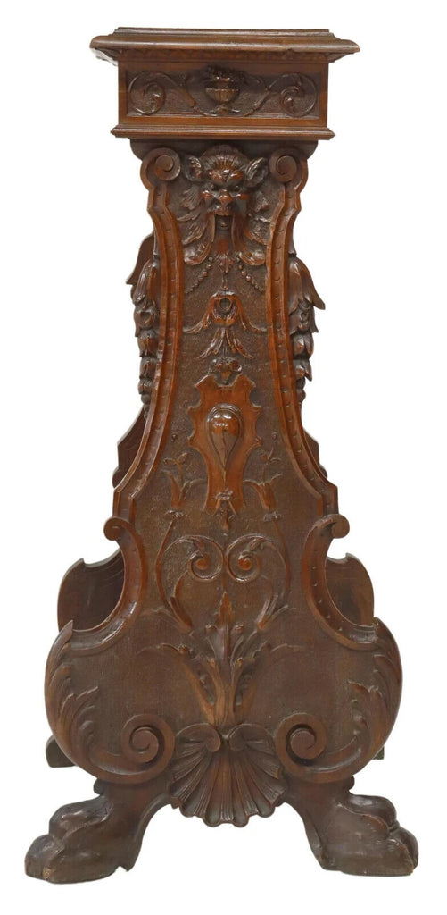 Antique Pedestal, Stand, Hall, Italian Renaissance Revival Walnut