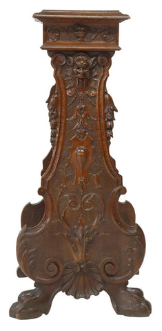 Antique Pedestal, Stand, Hall, Italian Renaissance Revival Walnut, Late 1800's! - Old Europe Antique Home Furnishings