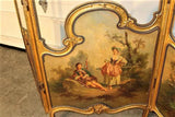 Antique Screen, Dressing, Hand Painted Courting Scenes, 3 Panels, Gilt, Lovely!-show original title - Old Europe Antique Home Furnishings