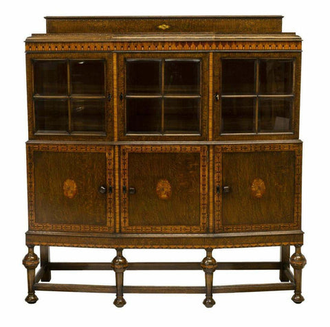 Antique Server, English Oak Marquetry Display Cabinet, Sideboard, Handsome! - Old Europe Antique Home Furnishings