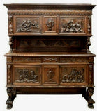 Antique Sideboard / Buffet Cabinet, Renaissance Revival Figural Carved, 1900's!! - Old Europe Antique Home Furnishings