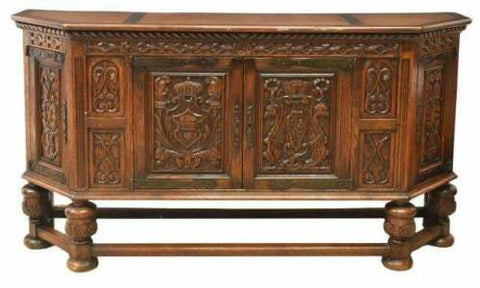Antique Sideboard, Dining, Renaissance Revival Carved Oak, Early 1900s, Gorgeous - Old Europe Antique Home Furnishings