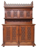 Antique Sideboard, French Gothic Revival, Heavily Carved Oak, 2 Cabs., 20th C.! - Old Europe Antique Home Furnishings