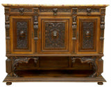 Antique Sideboard, French Renaissance Revival Marble-Top, Shelves, Drawers, 1900 - Old Europe Antique Home Furnishings