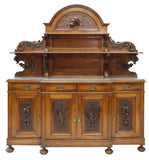 Antique Sideboard, Italian Carved, Walnut, Hunt, Arched Crest, Shelves, 1800's! - Old Europe Antique Home Furnishings