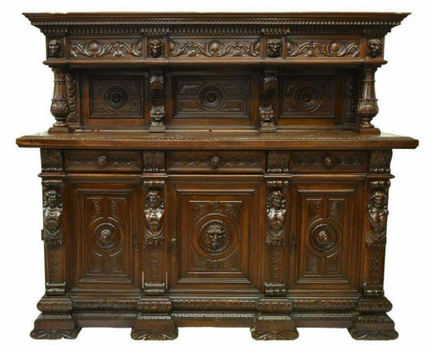 Antique Sideboard, Italian Renaissance Revival Carved, Gorgeous, early 1900s!! - Old Europe Antique Home Furnishings