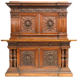 Antique Sideboard, Italian Renaissance Revival Walnut, Lions, Foliate, 1900's - Old Europe Antique Home Furnishings