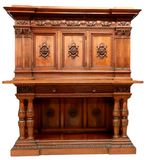 Antique Sideboard, Italian Renaissance Revival, Walnut, Foliate, Early 1900's!! - Old Europe Antique Home Furnishings