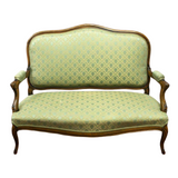 Antique Sofa, Louis XV Style Upholstered, Walnut Settee,Light Green, 1800s! - Old Europe Antique Home Furnishings