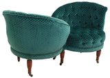 Antique Sofa, Victorian Tete-A-Tete Conversation Sofa, Green Velvet, Late 1800s! - Old Europe Antique Home Furnishings