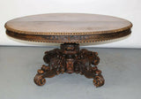 Antique Table, Dining, French, Pedestal, Walnut, Oval, Carved w/ Grapes 1800s! - Old Europe Antique Home Furnishings