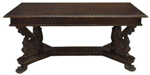 Antique Table, Dining, Italian Renaissance Revival Figured Carved, 1900's, Gorgeous!! - Old Europe Antique Home Furnishings