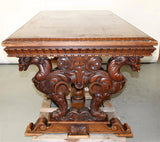 Antique Table, French Baroque, Carved, Griffin Base, Columnar Supports, 1800s!! - Old Europe Antique Home Furnishings