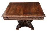 Antique Table, Renaissance Revival, Carved, Extension, Pedestal, Apron, 1800's! - Old Europe Antique Home Furnishings