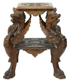 Antique Table, Side, Renaissance Revival Carved Griffin, Shield Design, 1800's! - Old Europe Antique Home Furnishings