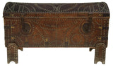 Antique Trunk, Spanish Baroque Leather-Clad, Fabric Lined, Nailhead Trim, 1700's! - Old Europe Antique Home Furnishings