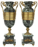 Antique Urn Garnitures, French Bronze-Mounted Marble, Scrolled Handles, 1800's!! - Old Europe Antique Home Furnishings