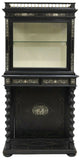 Antique Vitrine, Cabinet, Display, Italian Milanese Bone-Inlaid Ebonized, 1800's - Old Europe Antique Home Furnishings