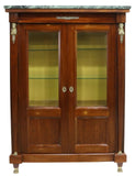 Antique Vitrine, French Empire Style Marble-Top Mahogany Cabinet, Gilt, 1900's! - Old Europe Antique Home Furnishings