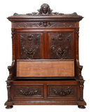 Antique Hall Bench, Italian Renaissance Revival, Carved Wood, Lion Masks, 1800s! - Old Europe Antique Home Furnishings