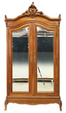 Antique Armoire Louis XV Style Walnut Mirrored, Crest, Two Door, Early 1900s!! - Old Europe Antique Home Furnishings