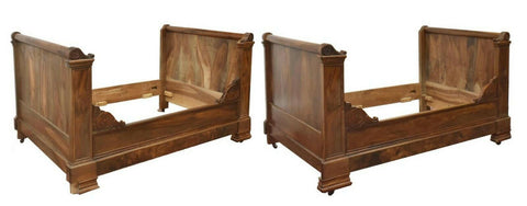 Antique Beds, Alcove Day, (S) A Pair (2) French Carved Walnut, 1800's, Handsome! - Old Europe Antique Home Furnishings