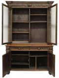 Antique Bookcase Italian Renaissance Revival, Carved, Walnut, Glazed Doors,1800s - Old Europe Antique Home Furnishings