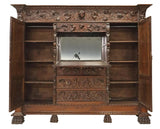 Antique Bookcase, Secretary, Spanish Renaissance Revival, Carved, Early 1900s! - Old Europe Antique Home Furnishings