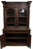 Antique Bookcase / Sideboard, Carved, French Henri II Style Carved Oak, 1800's! - Old Europe Antique Home Furnishings