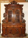 Antique Buffet / Bookcase, French Curved Side Hunt, Motif, Magnificent, 1800s! - Old Europe Antique Home Furnishings